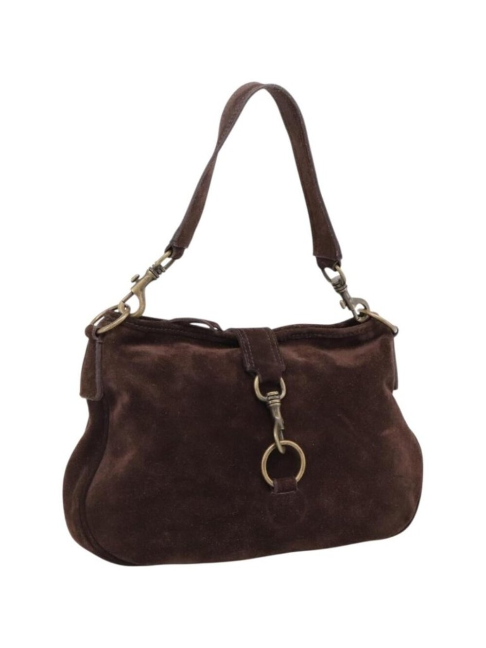 Miu Miu Shoulder Bag Suede Brown Gold Tone